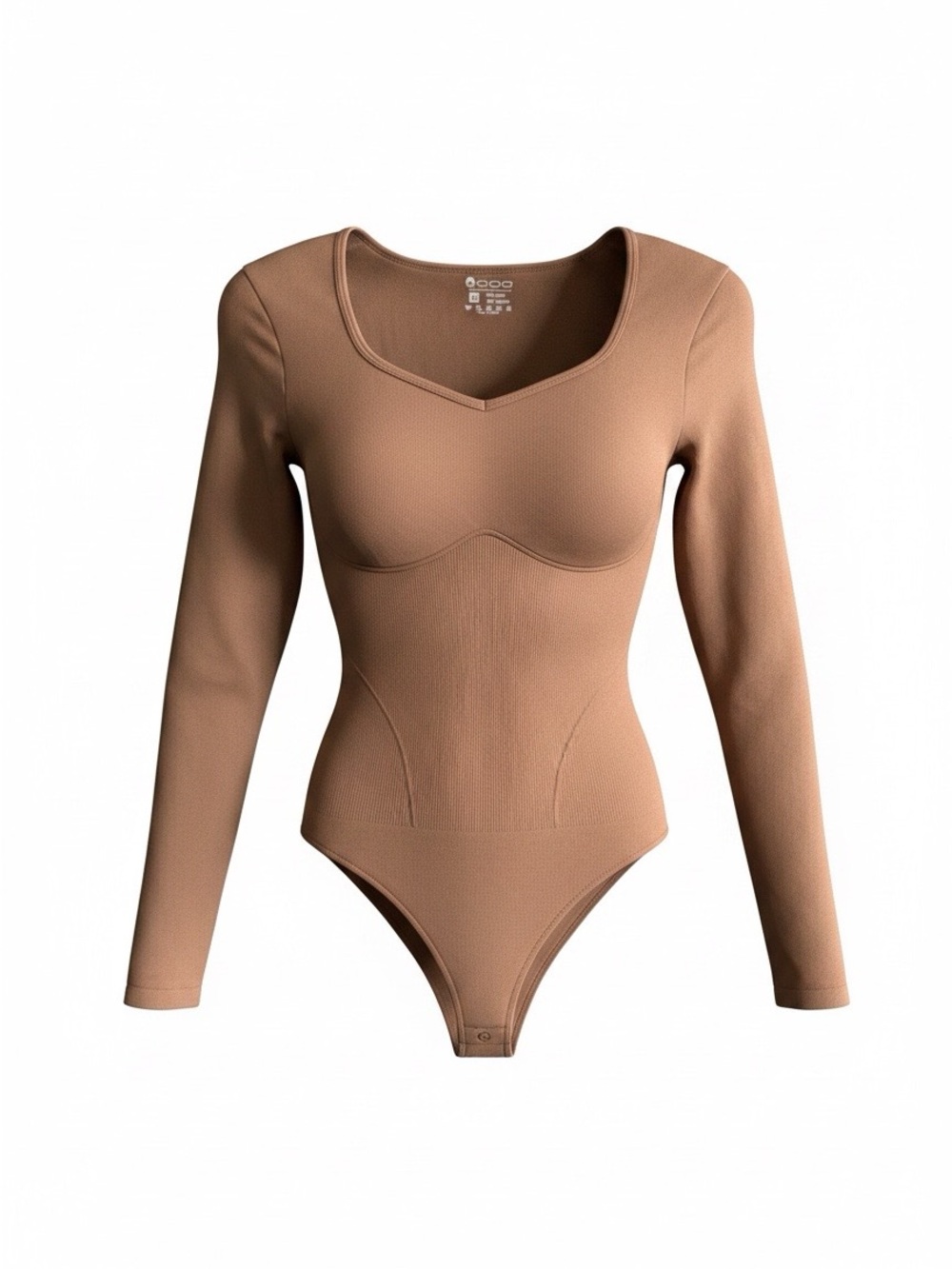 Long Sleeve Scoop-Neck Bodysuit in Nude Brown